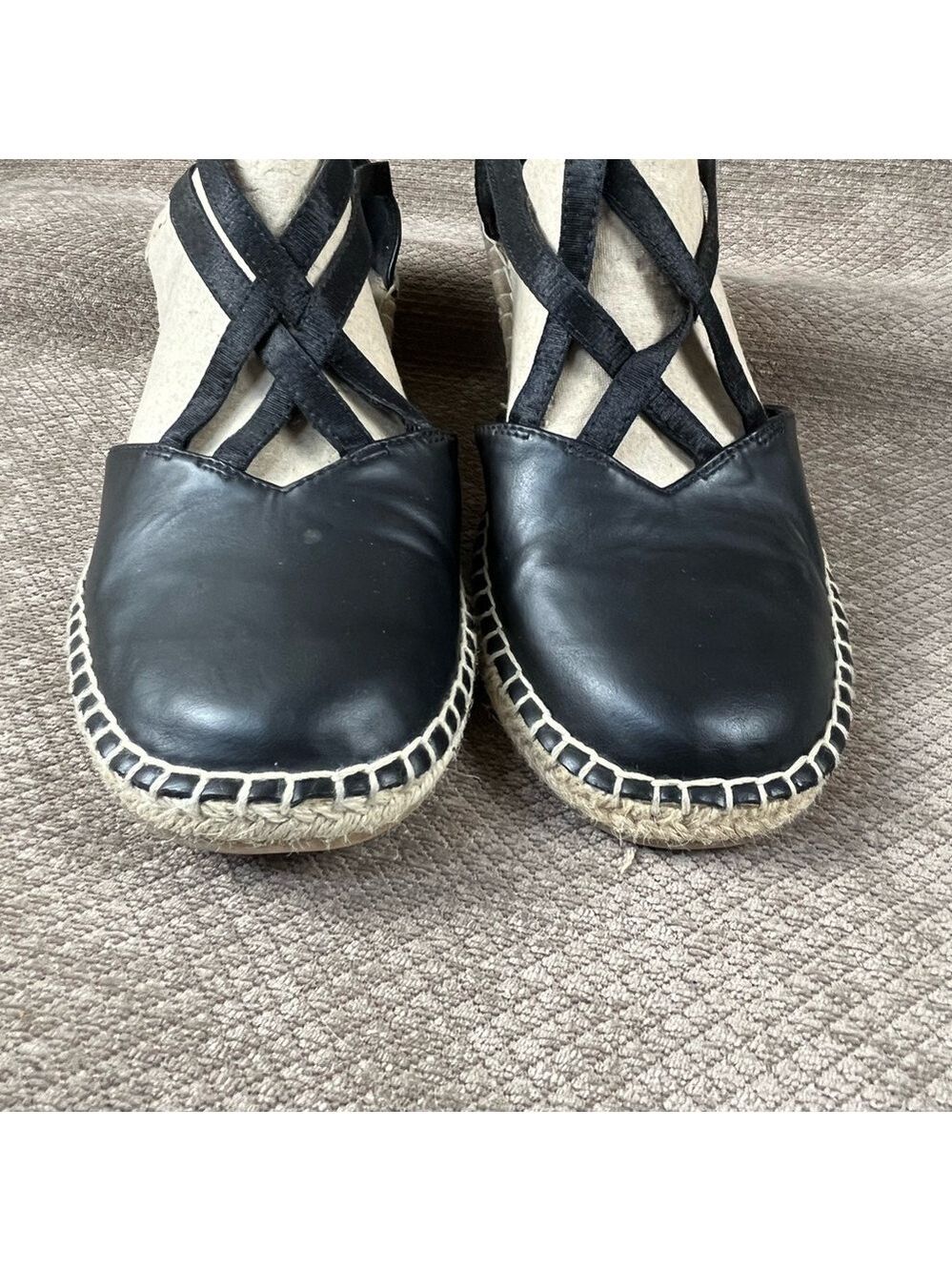 Kenneth Cole Reaction Womens Black Elastic Espadrille Wedge Sandals Sz 10 EUC - Picture 6 of 12
